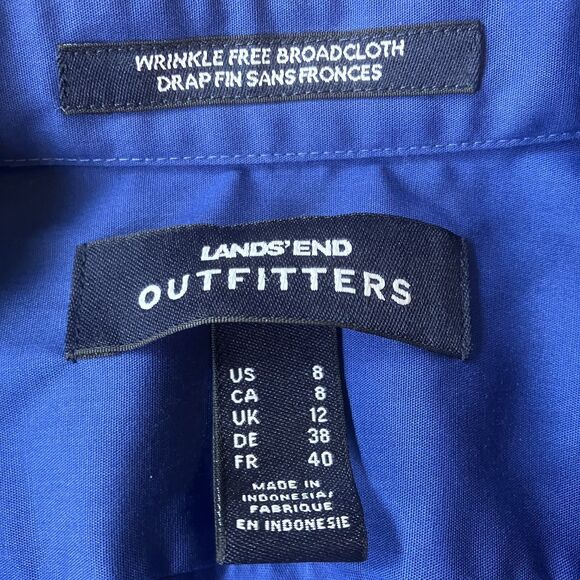 Land’s End Outfitters Womens Size 8 Blue Wrinkle Free Broadcloth 3/4 Sleeve - Picture 4 of 7